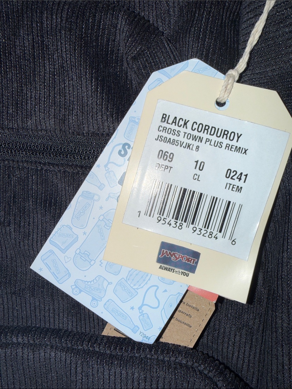 JanSport Cross Town Corduroy 17" Backpack
Black
Fits 15" Laptop
New with Tags - Picture 9 of 9